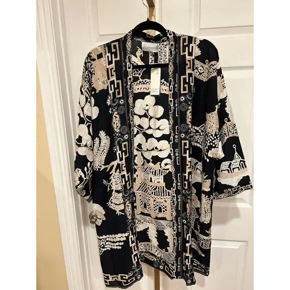 One Hundred Stars Print Cardigan Kimono, Giant Willow Black, One Size, NWT - Picture 4 of 8